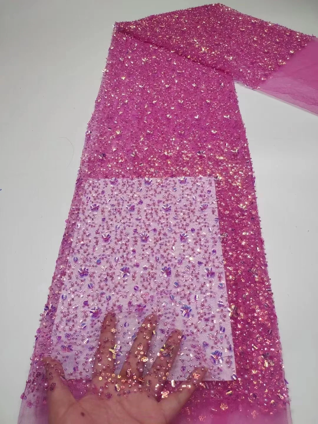 

African Sequins Lace Fabric 2023 High Quality Embroidery Beaded Nigerian French Tulle Lace Material For Wedding Dress