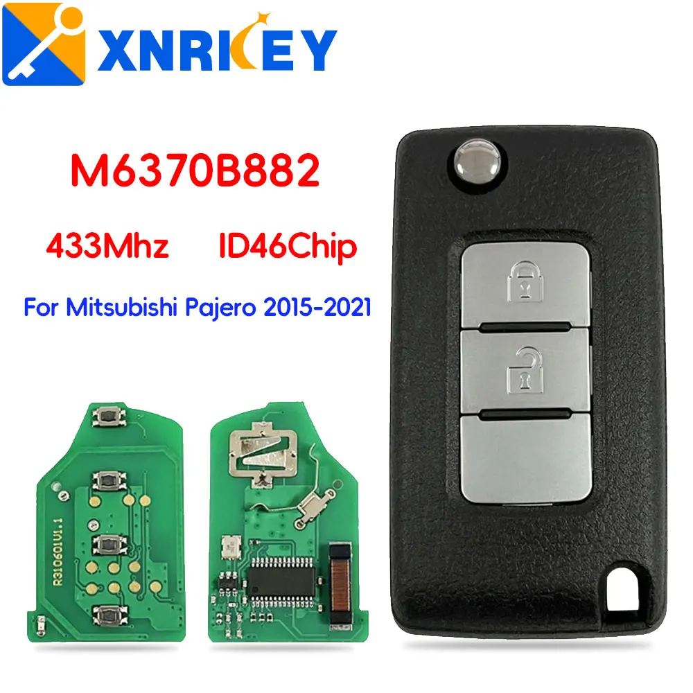 XRNKEY 1PCS CN011037 2 Buttons Flip Remote Key For Mitsubishi Pajero 2015-2021 Spare Key With 433MHz 46 Chip M6370B882