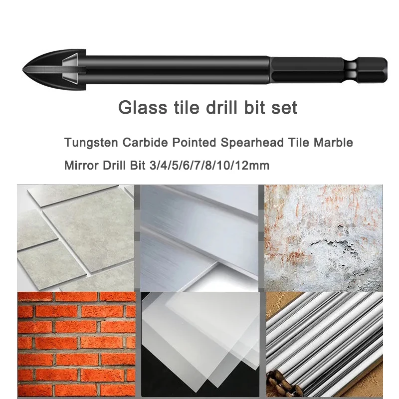 Multifunction Cross Blade Glass Ceramic Drill Bit 3mm-12mm Tungsten Carbide Point Spearhead Tile Marble Mirror Drill Bit Tools drill bit