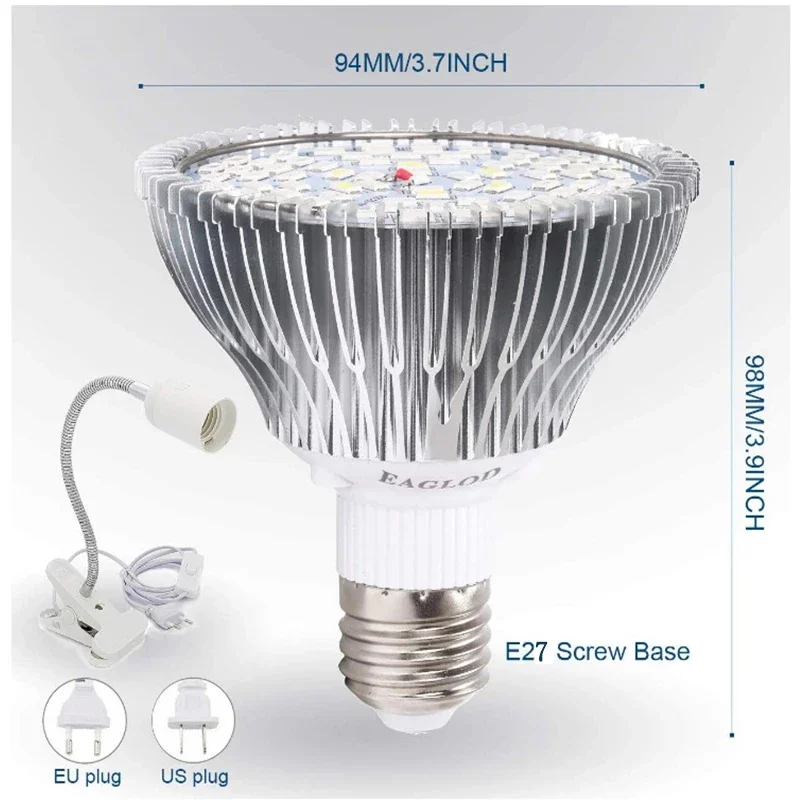 Clip Grow Light Bulb ,Full Spectrum LED Grow Light , 320W Equivalent Plant Bulb for Seeding , Growing ,Bonsai, E27 Base