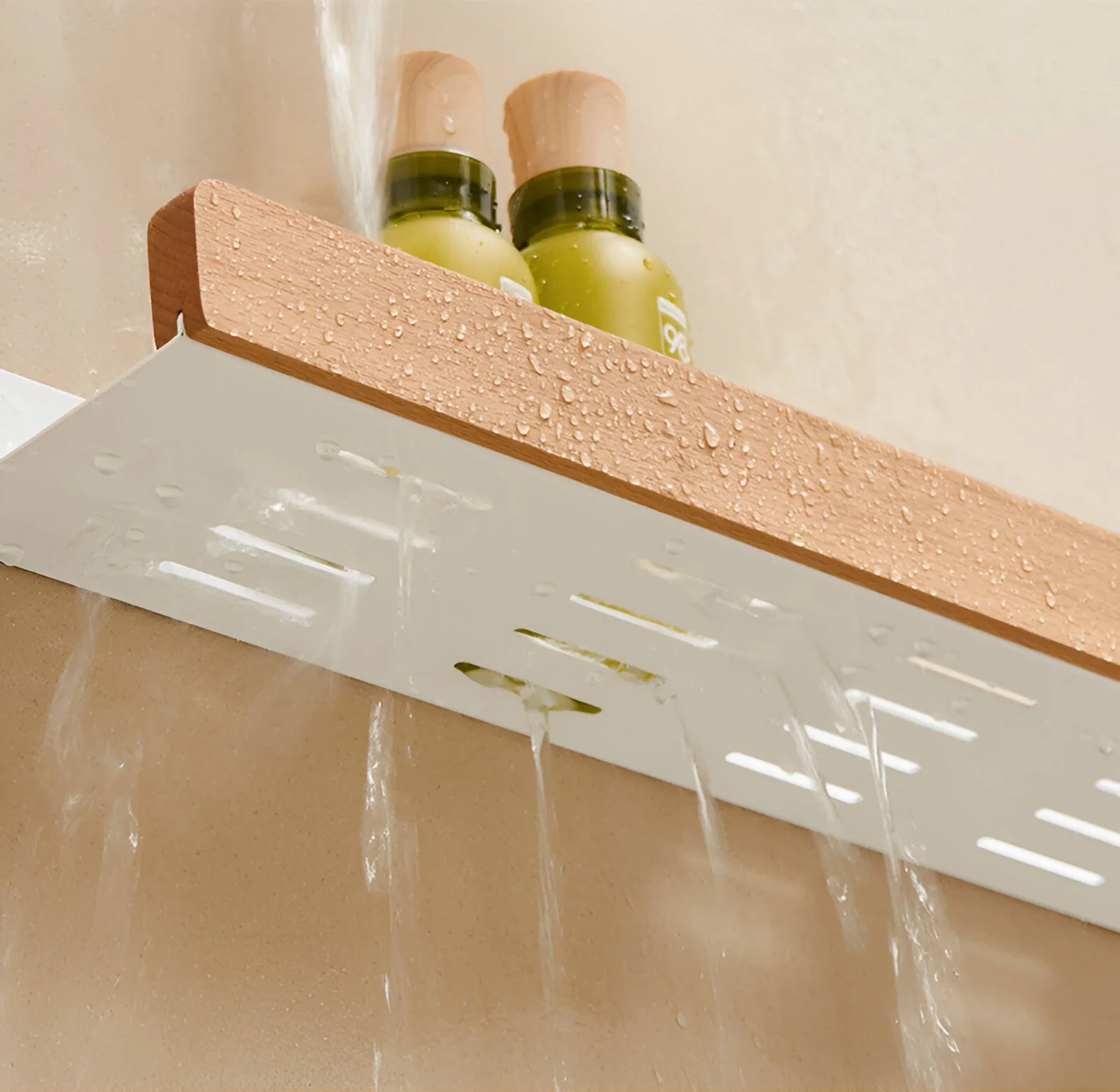 Beech wood bathroom storage rack wall mounted light luxury living room non perforated bathroom storage rack  bathroom shelf 4