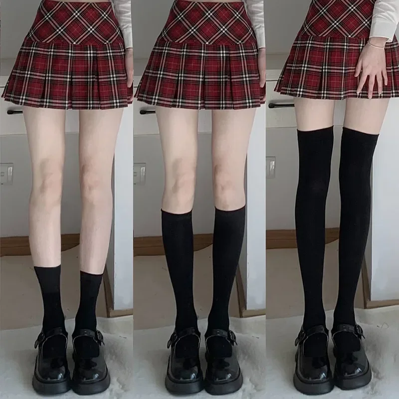 

Однотонные черные чулки JK в японском стиле, школьные чулки для девочек в стиле "Лолита", кавайные милые гольфы, длинные носки, высокие чулки до бедра, белые 2023