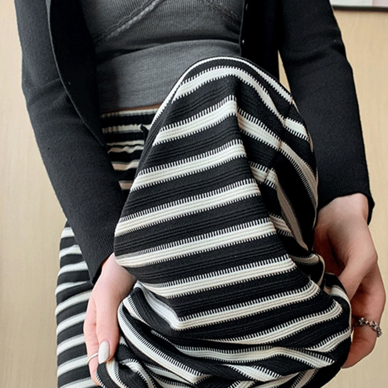 Summer Elegant Fashion Korean Style Women's Clothing Striped Knitting Retro High Waist Loose Casual Drawstring STRAIGHT Pants