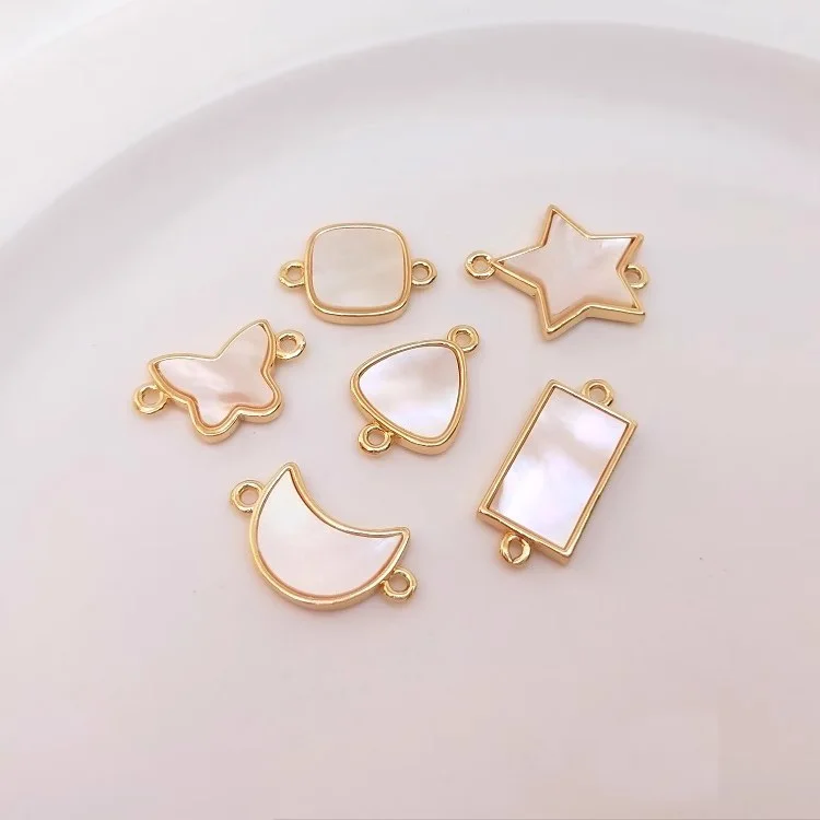 

18K Gold-Plating Shell Double Hanging Charm Pendant Accessories,Geometric Double Ring Charm For DIY Bracelet Making