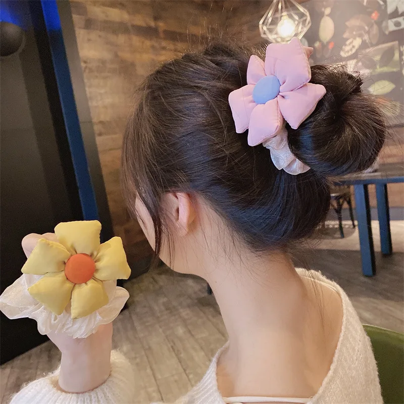 

New Sponge Flower Three-dimensional Wild Sweet Spring and Summer Chiffon Big Intestine Meatball Head Leather Head