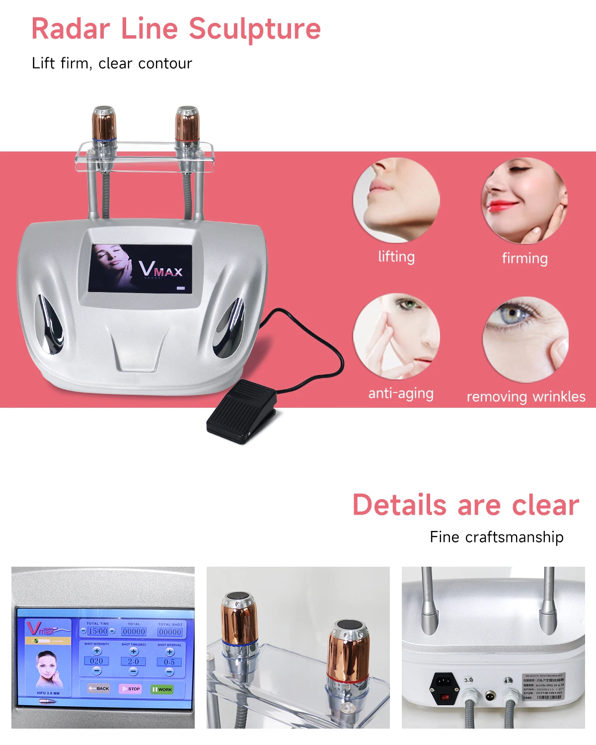 High Frequency Ultrasonic Facial Beauty Skin Rejuvenation Face Lift Skin Tighten Anti Wrinkle Radar Line Carve Tool