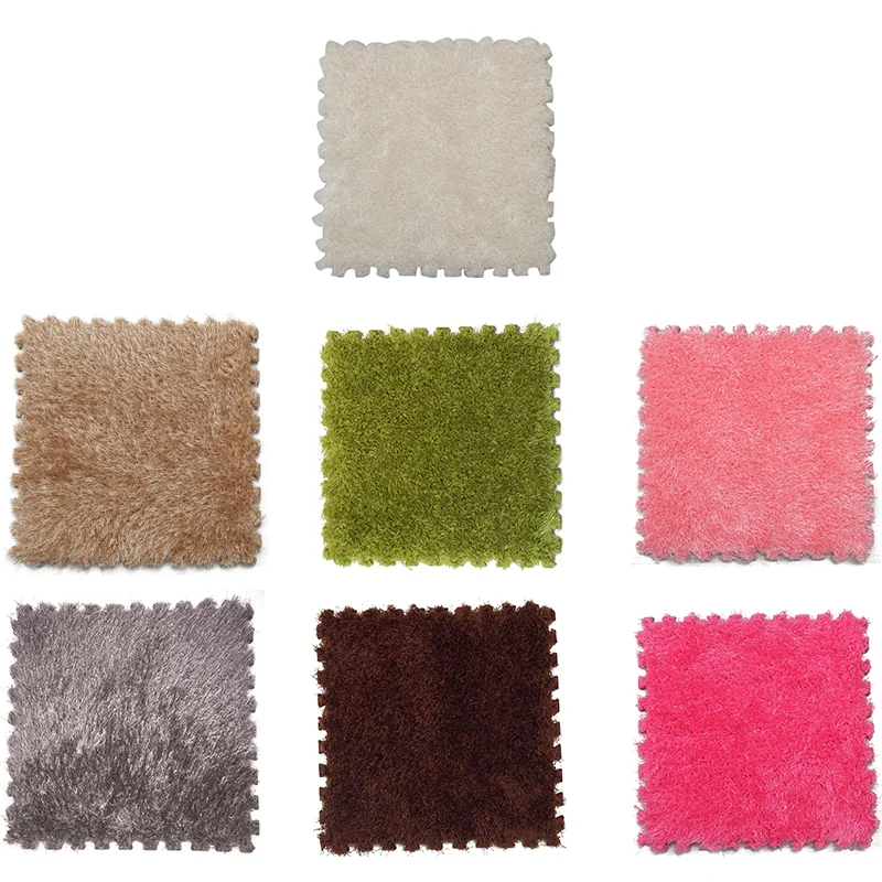 

4 Piece Foam DIY Puzzle Mat Long Hair Villi Shaggy Carpet Mat Plush Soft Area Rug Children Baby Playmat