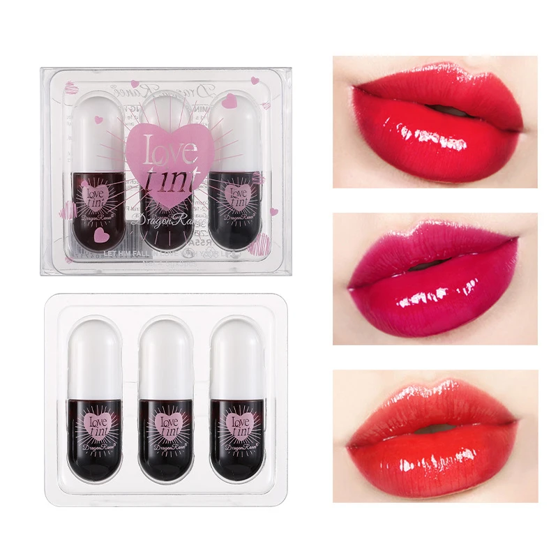Tint Dyeing Liquid Lipstick Set 3Pcs/Box Waterproof Mirror Lip Gloss Water Lip Tint Non-sticky Eye Cheek Makeup Cosmetic lip gloss lip makeup lip tint
