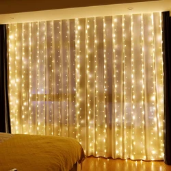 Warm Light Remote-Controlled Curtain LED String Lights for Holiday and Wedding Decoration (Warm White)