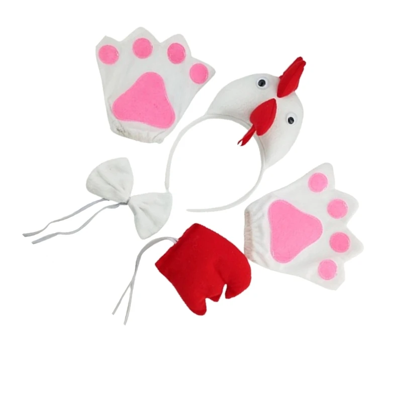 

Chicken Headwear Rooster Headbands Tail Gloves Chicken Costume Cosplays Set Animal Hair Hoop for Theme drop shipping