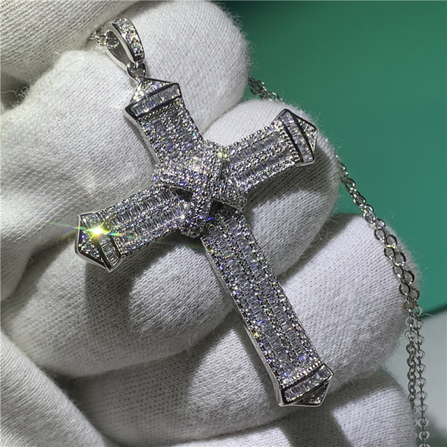 Gold Long Diamond Cross Pendant 925 Sterling Silver Party Wedding Pendants Necklace For Women men moissanite Jewelry Gift