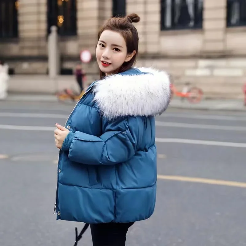 Winter Coats Solid Simple Parkas Women's  Female Fashion Outwear Large Fur Collar Hooded Thick Cotton Down Thickened Jackets