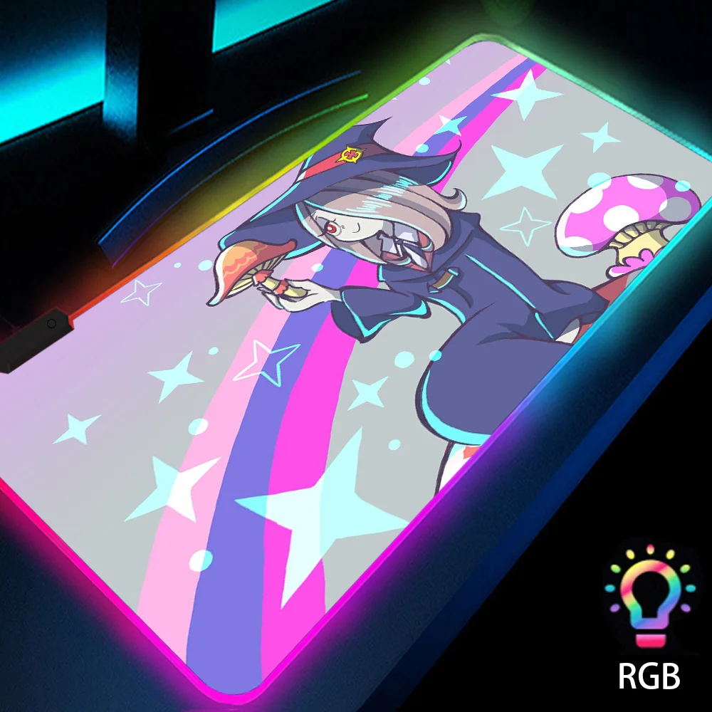 

Little Witch Academy Mouse Pad Cool Kawaii Anime Desk Accessories with Backlit Rgb Desk Mat LED Extra Large Mouse Mat 800*300