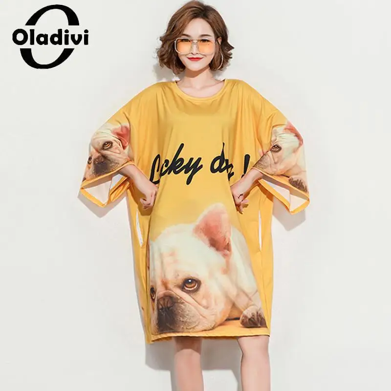 

Oladivi Large Size Women Fashion Printed Dress Casual Loose Summer New Shirt Dresses Lady Oversized Long Tunic Vestidio STK 9733