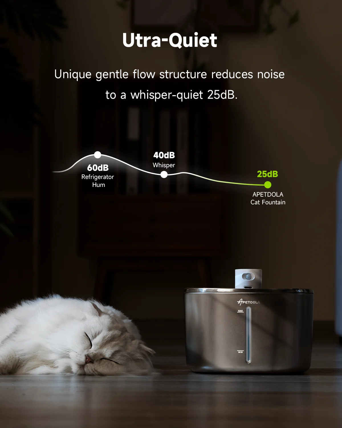 4L Fontaine a Eau Chat sans Fil en Acier Inoxydable, APETDOLA