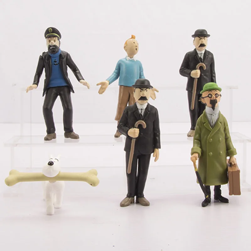 

6pcs/Lot Anime Cartoon The Adventures of Tintin Action Figures Tintin Milou Dupont PVC Toys Gifts For Kids