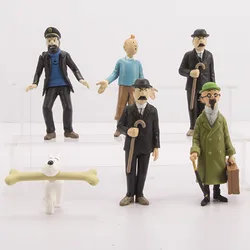 6pcs/Lot Anime Cartoon The Adventures of Tintin Action Figures Tintin Milou Dupont PVC Toys Gifts For Kids