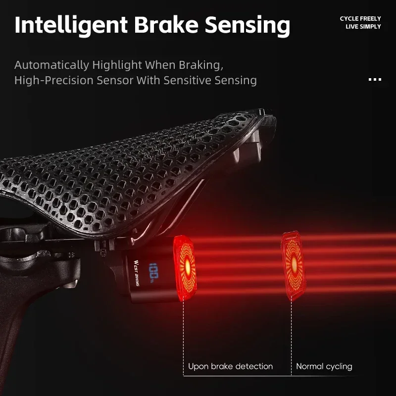 WEST BIKING Luce Posteriore per Bicicletta IPX5 Impermeabile, Ricarica Type-C, Accessorio per Ciclismo, Luce Posteriore Intelligente con Sensore per MTB e Bici da Strada - Image 2