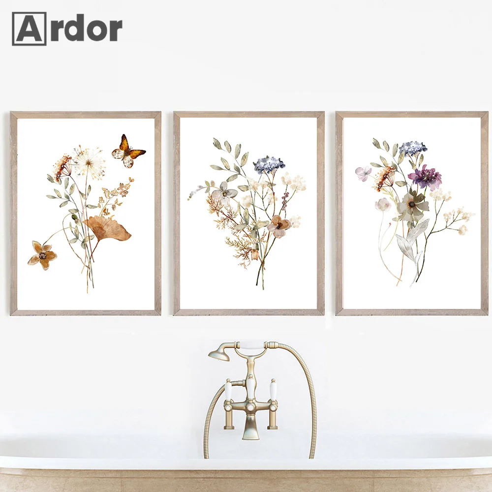 

Постер-бабочка, цветной акварельный цветок, яркий цветочный принт, растение, Картина на холсте, скандинавские настенные картины, декор для гостиной