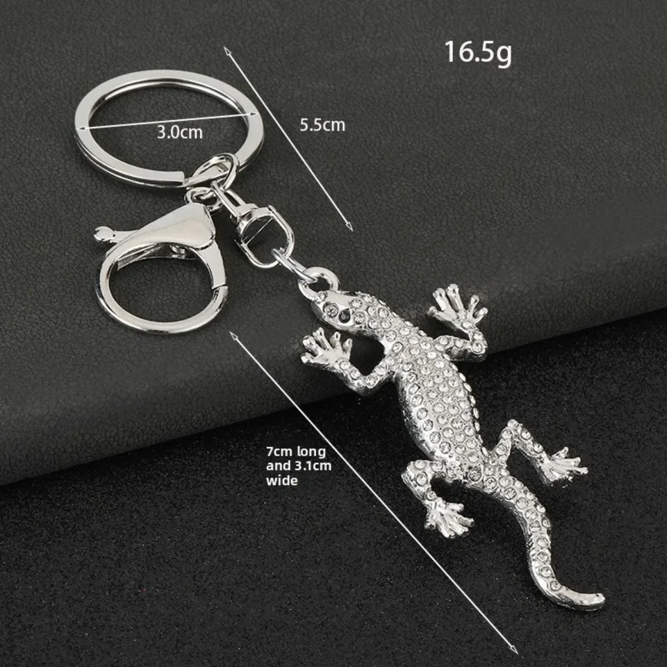 Rhinestone Lizard Keychain - Gold Sparkling Crystal Keyring Charm For Handbags, Backpacks & Keys