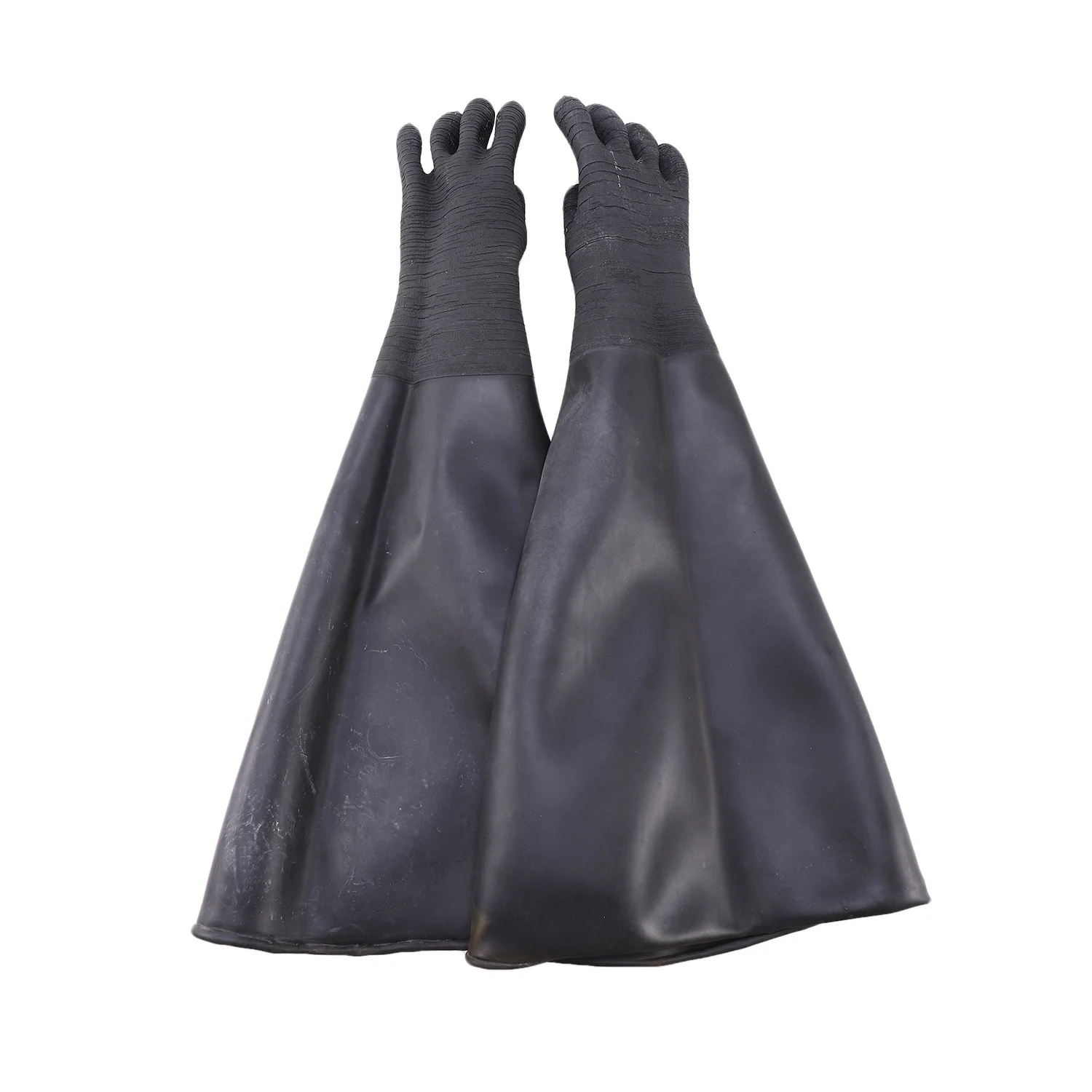 

Rubber Black Sandblaster Gloves Stripe Abrasive Sand Blasting Gloves for Blasting Cabinet 65x30cm