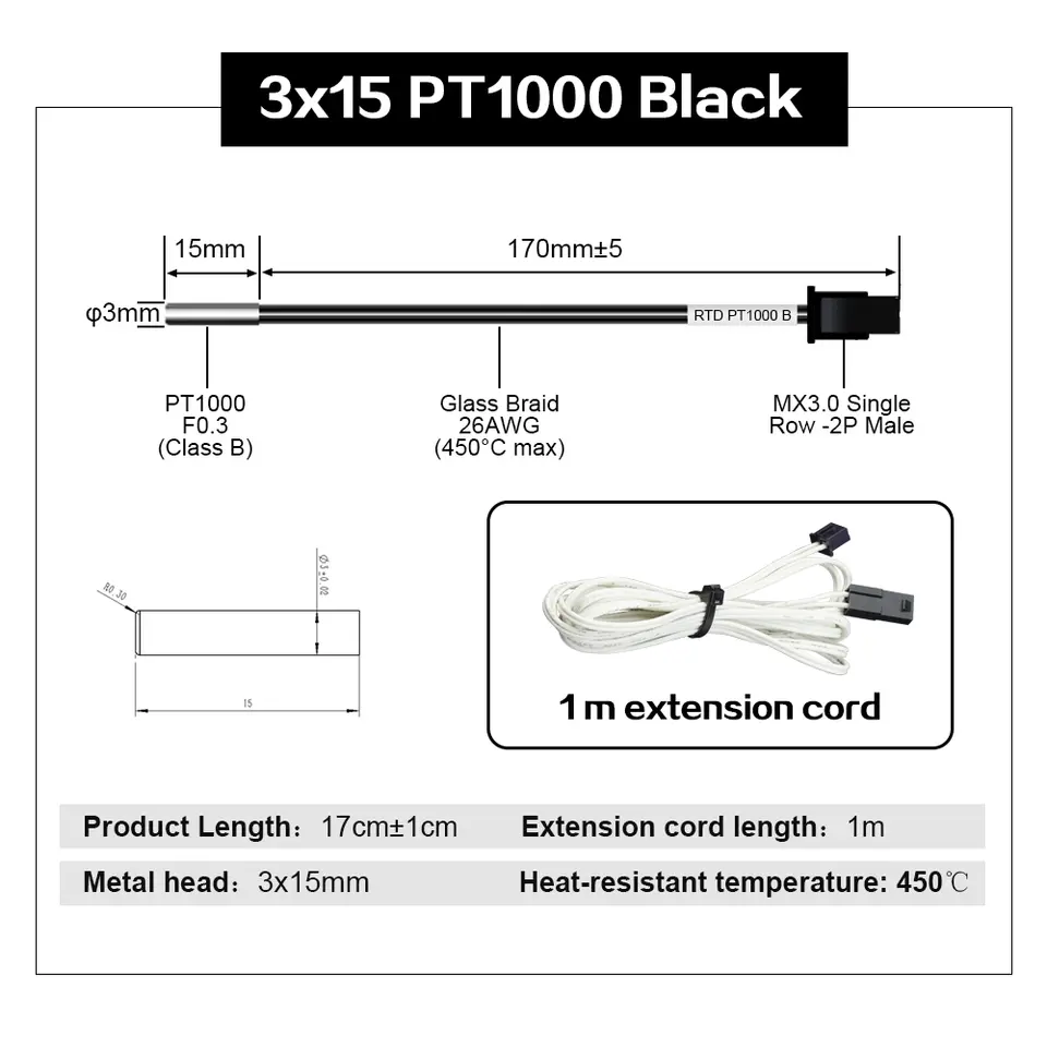 Trianglelab PT1000 Pro Thermistor Cartridge M3 M4 Screw Temperature Sensor High temPerature 450℃ 3D Printer image 4