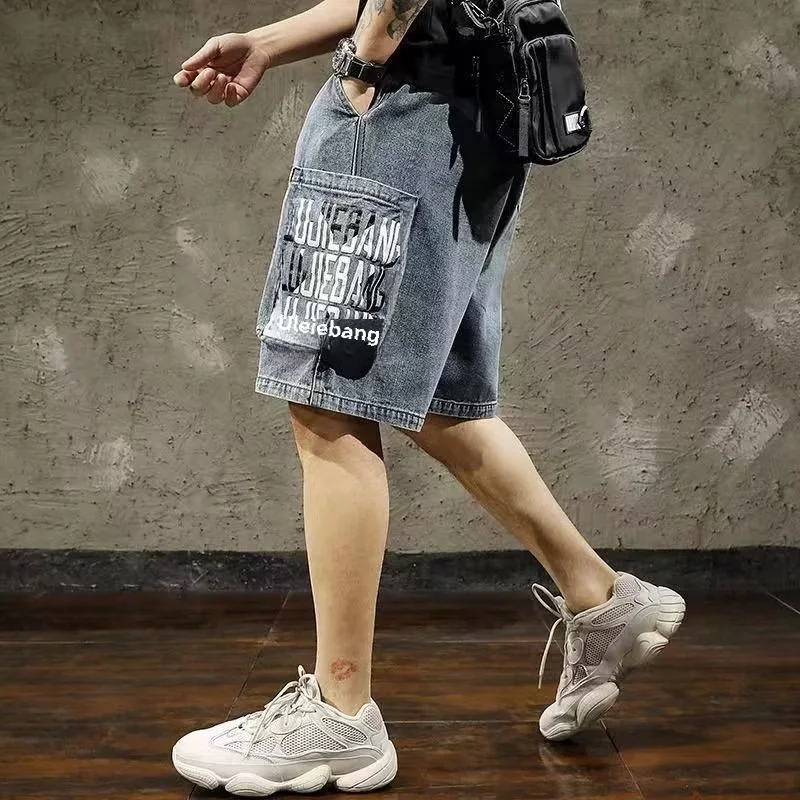 Denim Shorts Men Summer Workwear Multi-pocket Loose Fit
