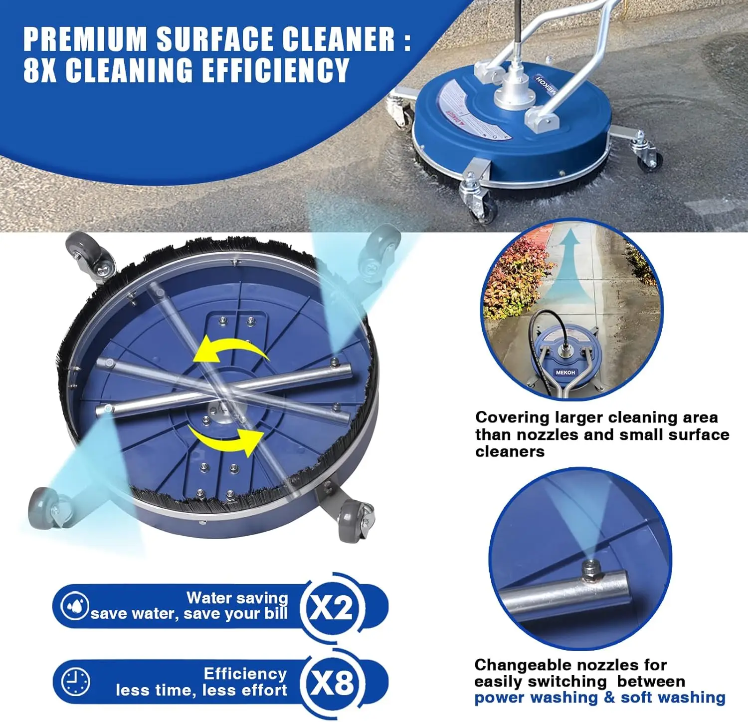 20-Inch 4500 PSI Pressure Washer Surface Cleaner Attachment with Wheels