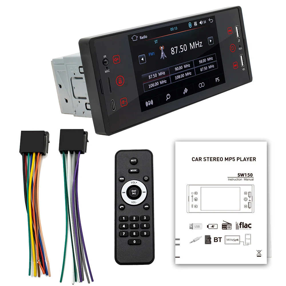 5pcs SW150 New 5-inch Car Mp5 Player Bluetooth Music Hd Video Reverse Image Multi-function Car Radio