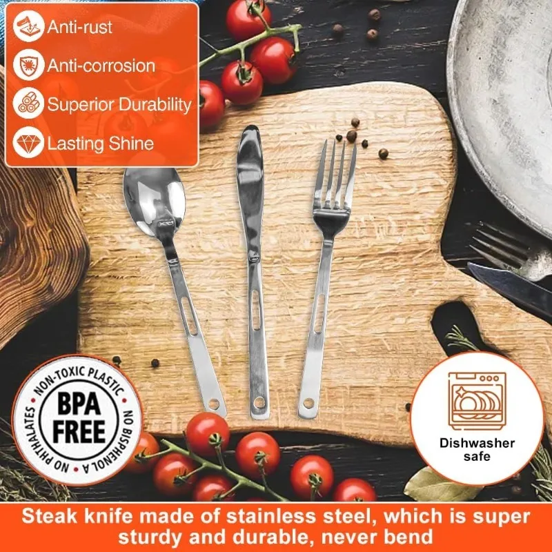 Description Picture 6 of itemSilverware Flatware Cutlery 1/3/6pcs Outdoor Camping Tableware Picnic Stainless Steel Knife Fork Spoon Travel Portable Tableware