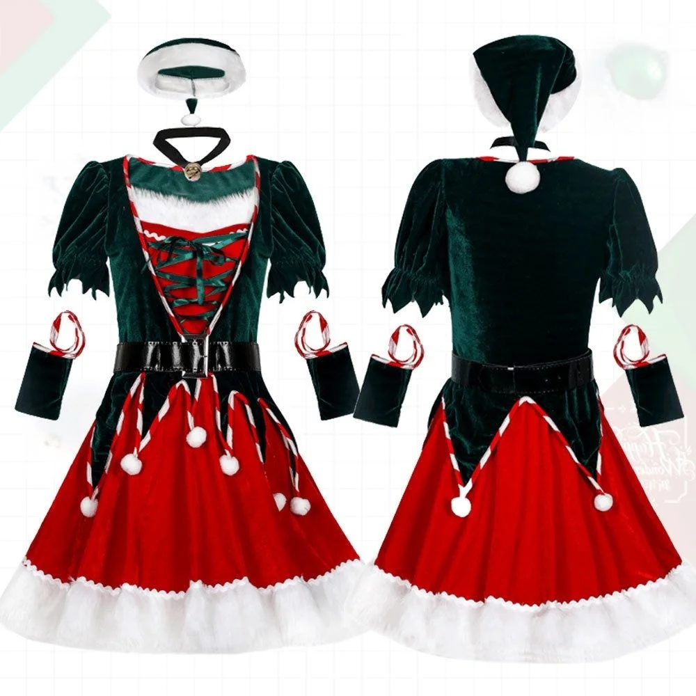 

Plus Size S-XXL Sexy Deluxe Ladies Velvet Christmas Dress Sexy Cute Santa Claus Costume Mrs Christmas Party Fancy Dress