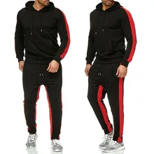 

2 Pieces Sets Tracksuit Men New Brand Autumn Winter Hooded Sweatshirt +Drawstring Pants Male Stripe Patchwork Hoodies Bigsweety