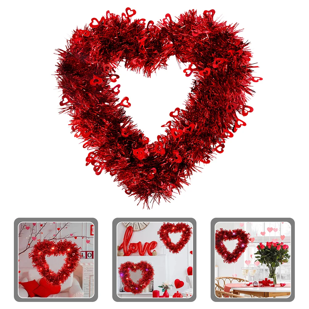 

Valentines Day Wreaths Red Tinsel Heart Shaped Wreaths Foil Heart Love Garland Wall Hanging Sign Valentines Day Wedding