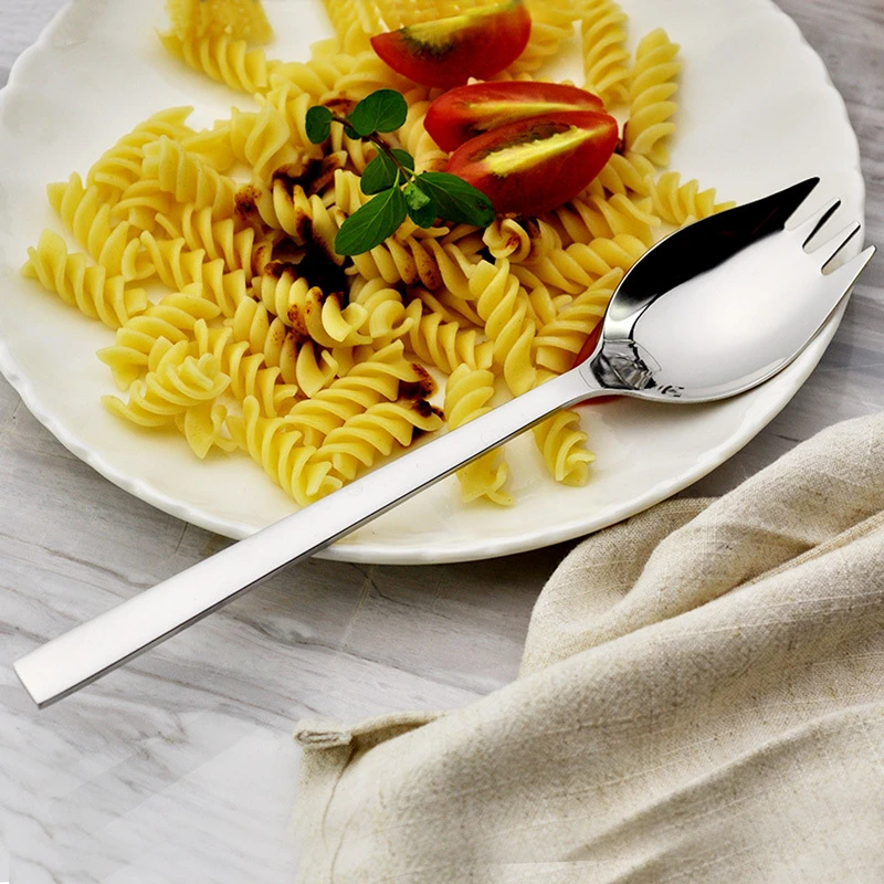 Stainless Steel Fruit Fork Spoon Long Handle Ice Cream Salad Dessert Tableware Western Multi-Function Silver Spork