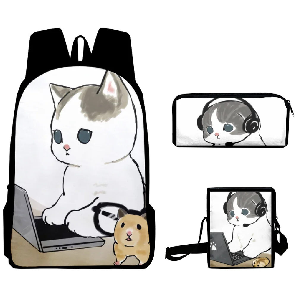 3D Anime Cartoon Cats Backpack Schoolbag Boys Girls Notebook Backpack Shoulder Bag Pencil Case 3psc/set Cute Cat School Bag