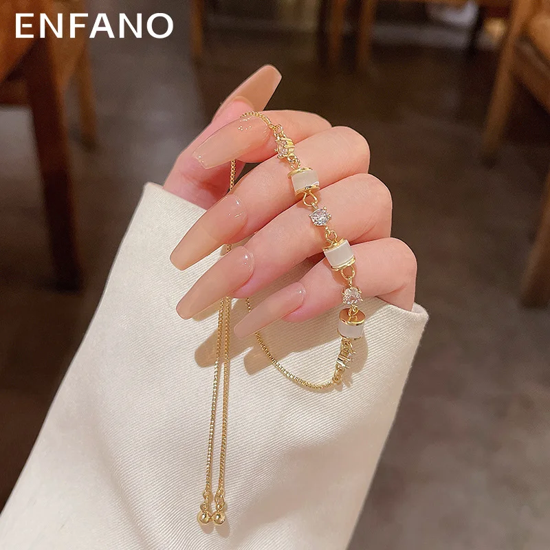 

Enfano Korean Light Luxury Minority Opal Bracelet Female Ins Fashion Design Pull-out Refined Zircon Bracelet Hand Jewelry