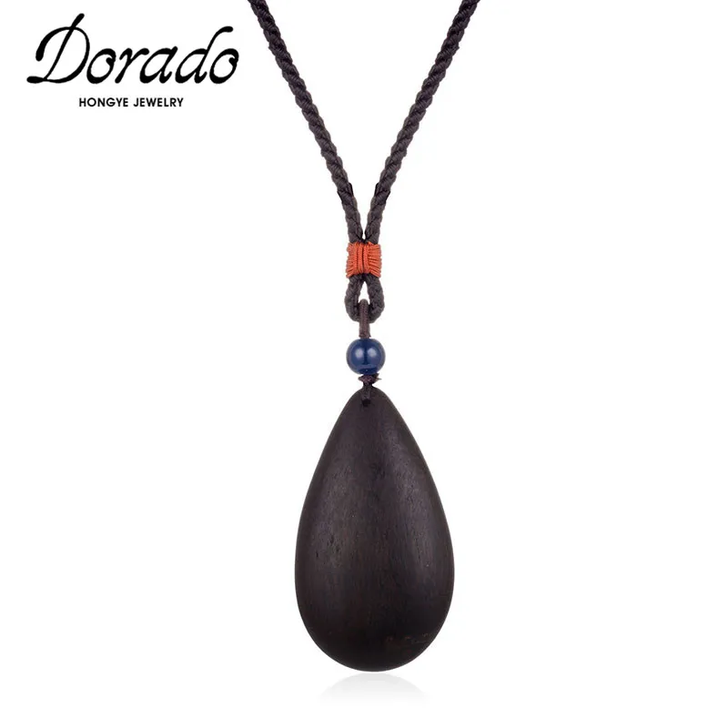 

Dorado Geometric Retro Necklace For Women Fashion Handmade Jewelry Black Long Woven Rope Chain Big Water Drop Pendant Ethnic
