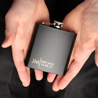 Custom Groomsmen Gift Engraved Best Men Black 6oz Hip Flask with Gift Box Set Personalised Gift for Him Fathers Day Dad Gift 2