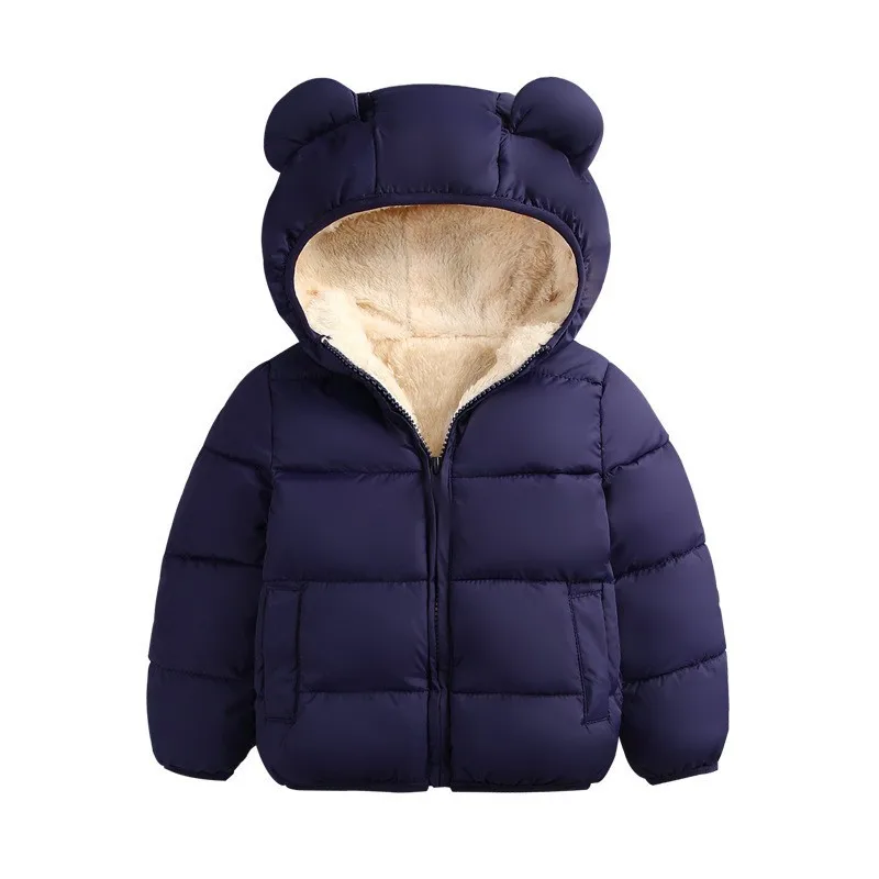 Baby Winter Coat Kids Casual Solid Cute Ear Hooded Down Jacket Overalls Snow Warm Clothes For Children Boys Girls Body