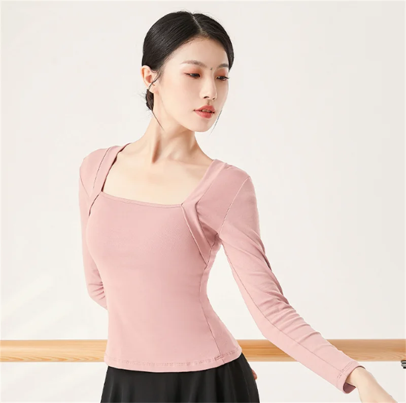 

Women ballet Autumn Spring Sweat Absorbing Dance Clothes Practice Top Long Sleeves Large Stretch Dancing T-shirt Vintage Style