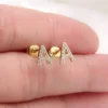 MHS.SUN Wholesale Zircon Initial Letters A-Z Stud Earrings For Women Girls Gold/Silver Color Cute Small Mini Alphabet Earrings 2
