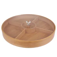 Bamboo Dried Fruit Snack Plate Compartment Food Storage Tray Appetizer Serving Platter Candy Pastry Nuts Dish With Lid 1