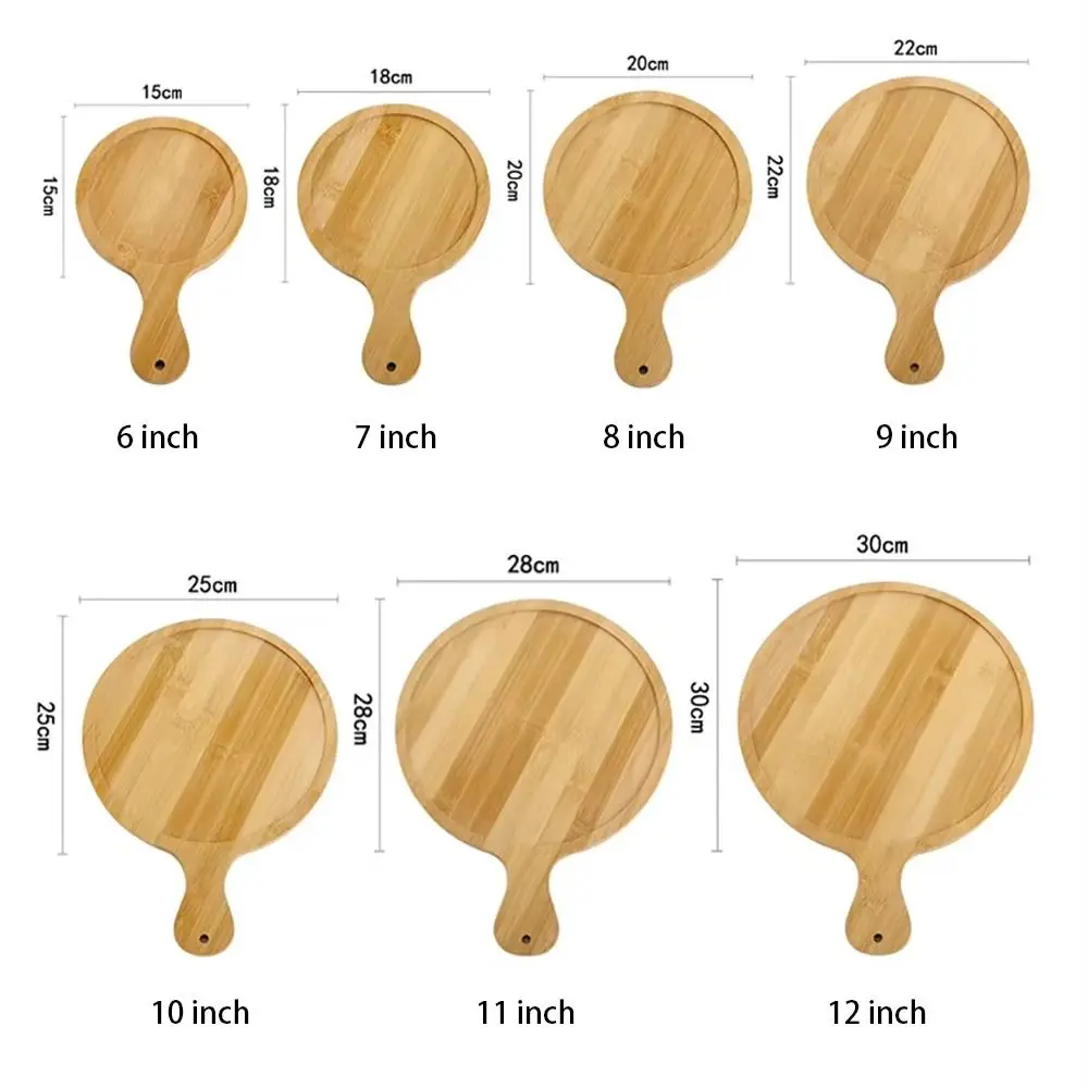 6/7/8/9/10 Inch Bamboo Wooden Pizza Board Round with Handle Pizza Baking Tray Stone Cutting Board
