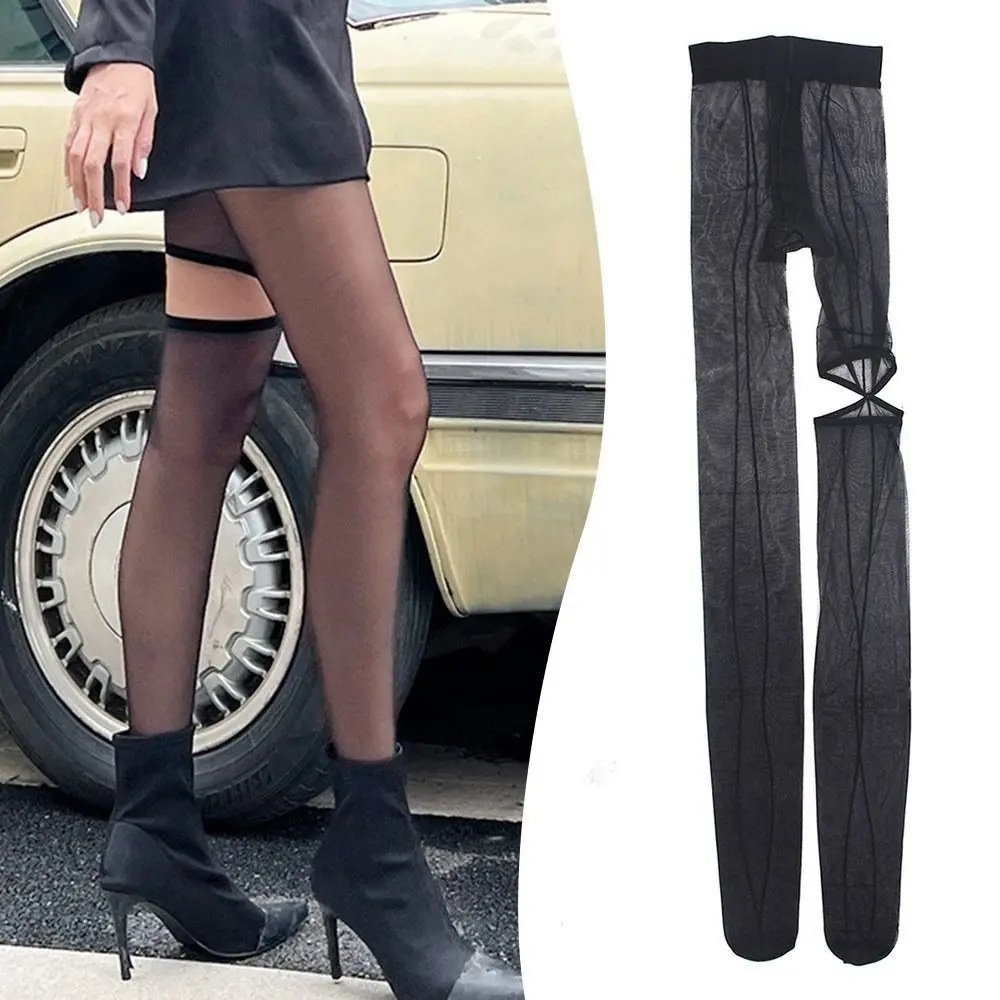 Fashion Personality High Pantyhose Asymmetry Leggings Hottie Sexy Tights Perspective Hollow Out Female Stockings Girl