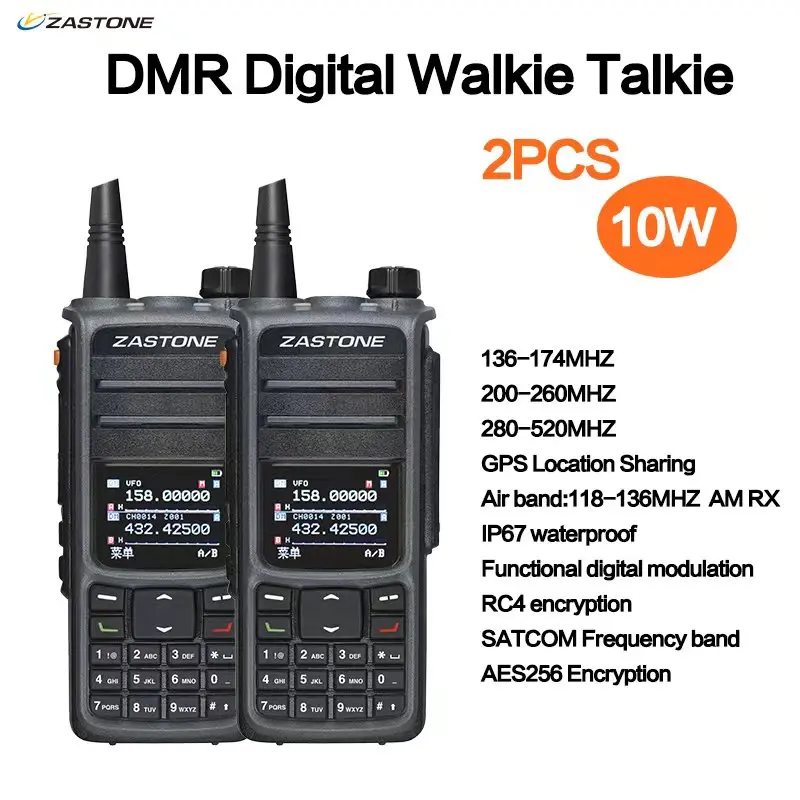 2Pcs Zastone UV008 Dmr Walkie Talkie Digita Twee Way Radio Dual Band 10W Dual Time Slot Walkie-talkie 136-174Mhz 350-480Mhz