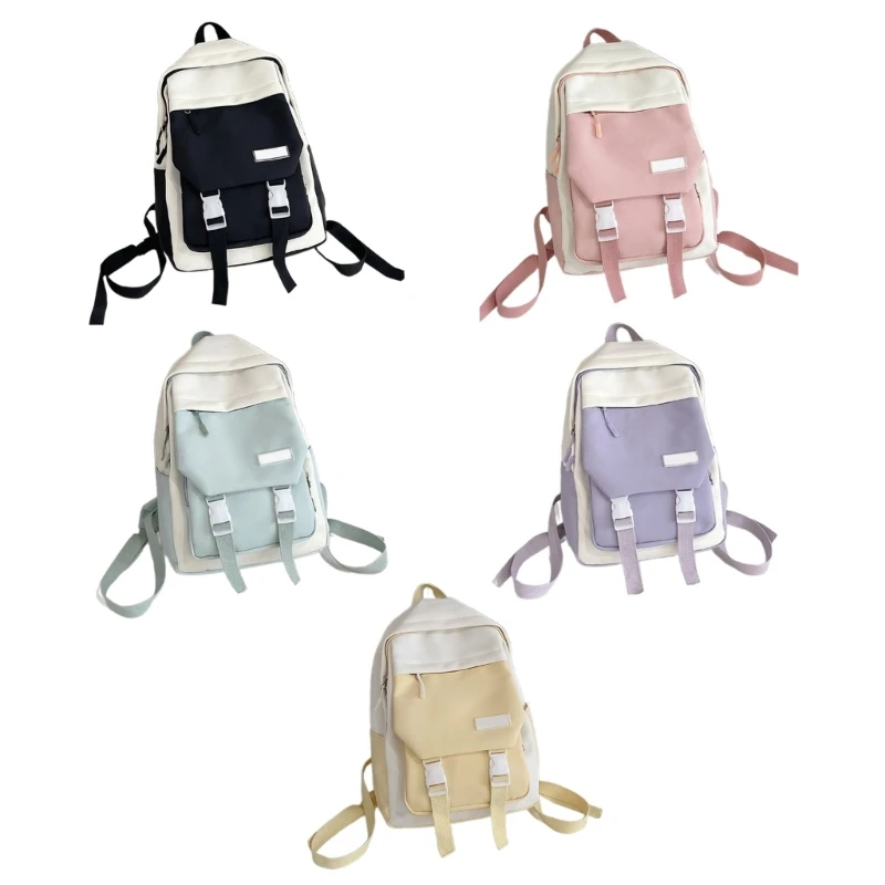 

Japanese Women Girls Contrasting Color Small Backpack Casual Outdoor Student Zippered Schoolbag Laptop Book Bag