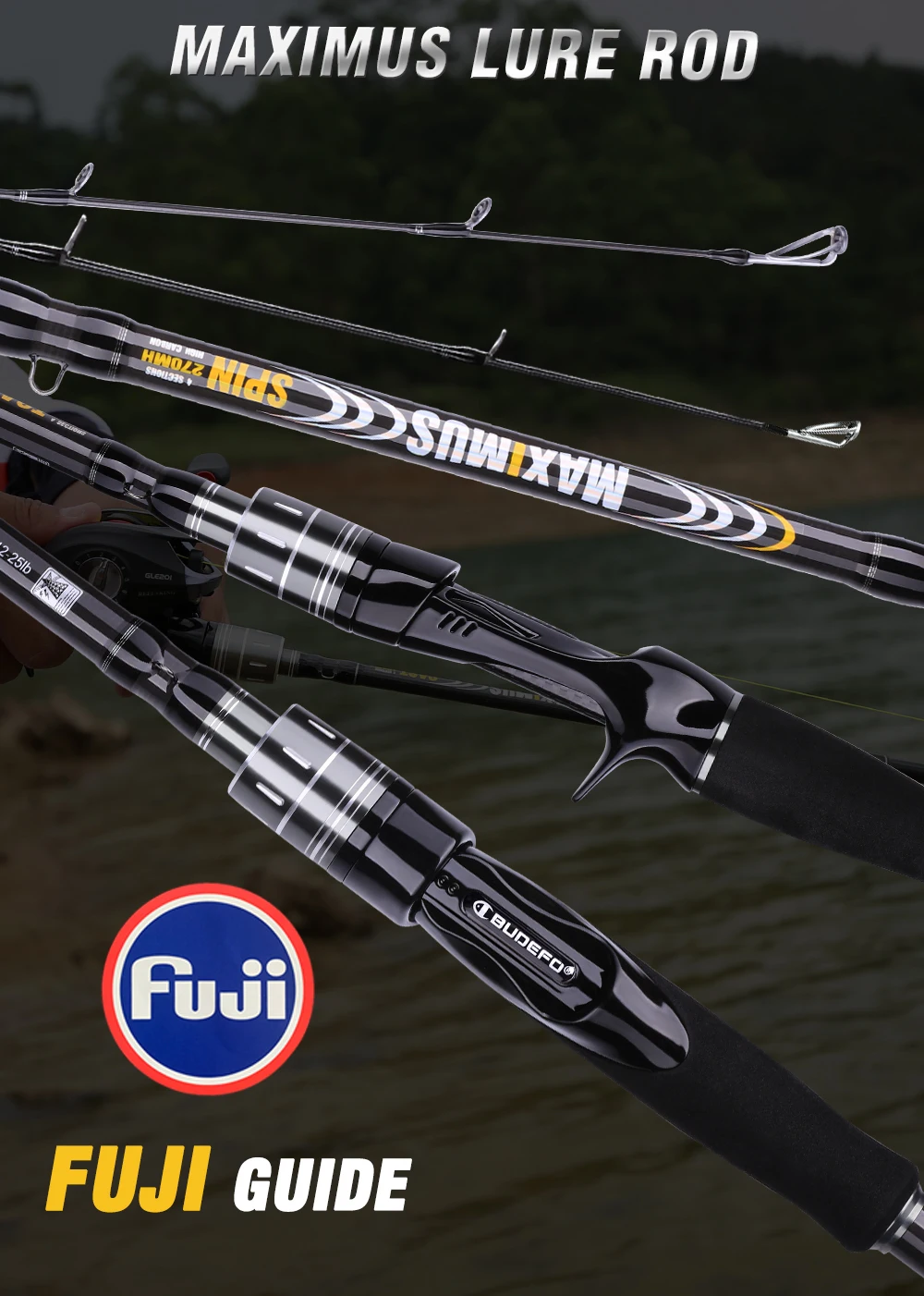 BUDEFO MAXIMUS Angelrute 1,8m 2,4m 3,0m 30T Carbon Spinning Baitcasting FUJI Guide Reise-Kunstköderrute 3-50g ML/M/MH – Detail 2