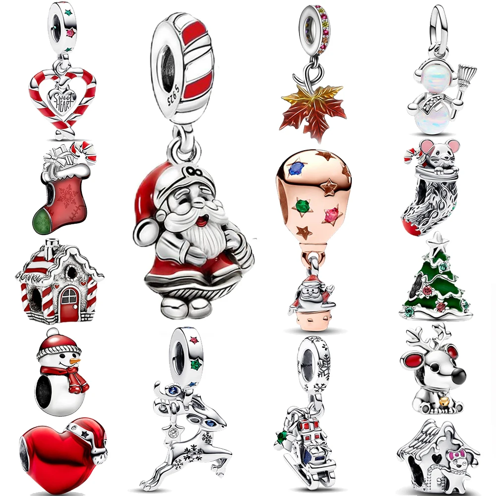 

2024 New Charm Fits 925 Original Bangle Christmas Tree Snowman Deer Candy Cane Charm Bead Women DIY Jewelry Making