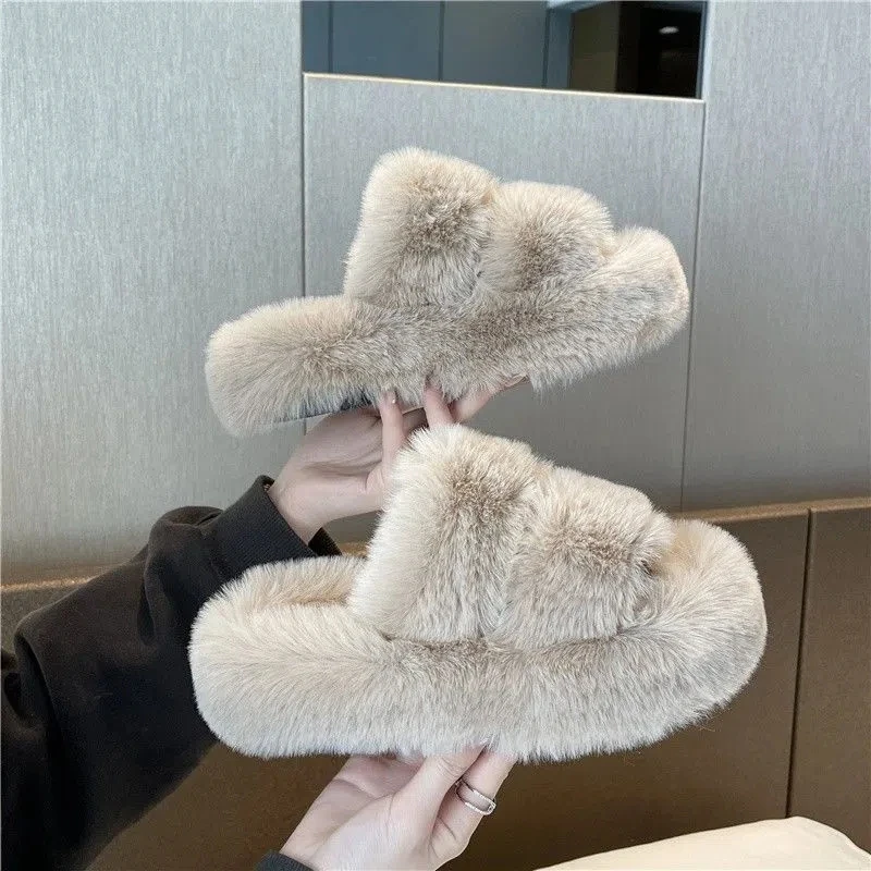 

2023 зимние теплые модные тапочки, женские современные сланцы, дизайнерские пушистые тапочки для улицы, домашняя мягкая плюшевая обувь, женские теплые тапочки