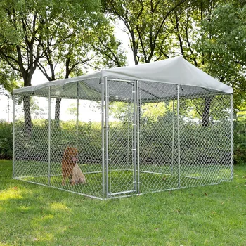 Outdoor Large Dog Kennel, Heavy Duty Dog cage, Galvanized Steel Dog Fence